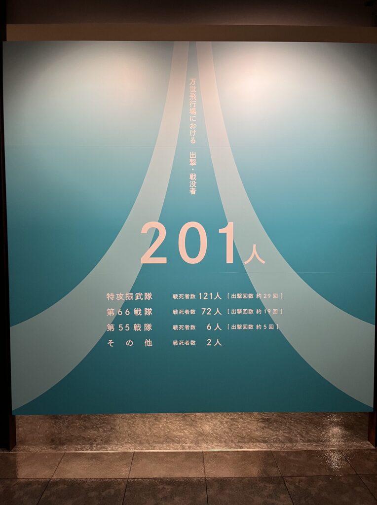 万世飛行場における出撃・戦没者201人と書かれた大型パネルの写真